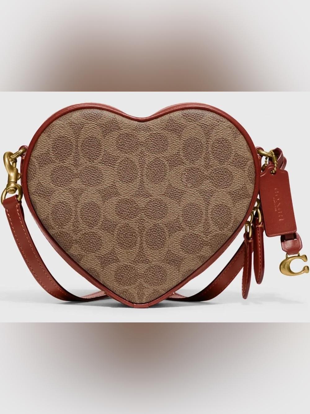 Coach Signature Heart Crossbody/Brass/Tan-Rust